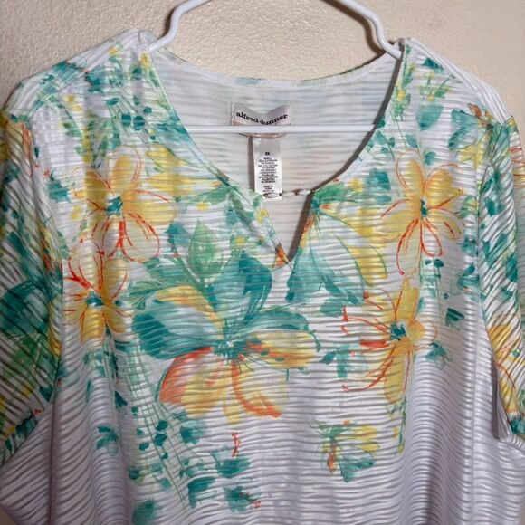 Alfred Dunner Blouse Women's 2X V-Neck Floral Short Sleeve Casual Top Sheer - Picture 3 of 8